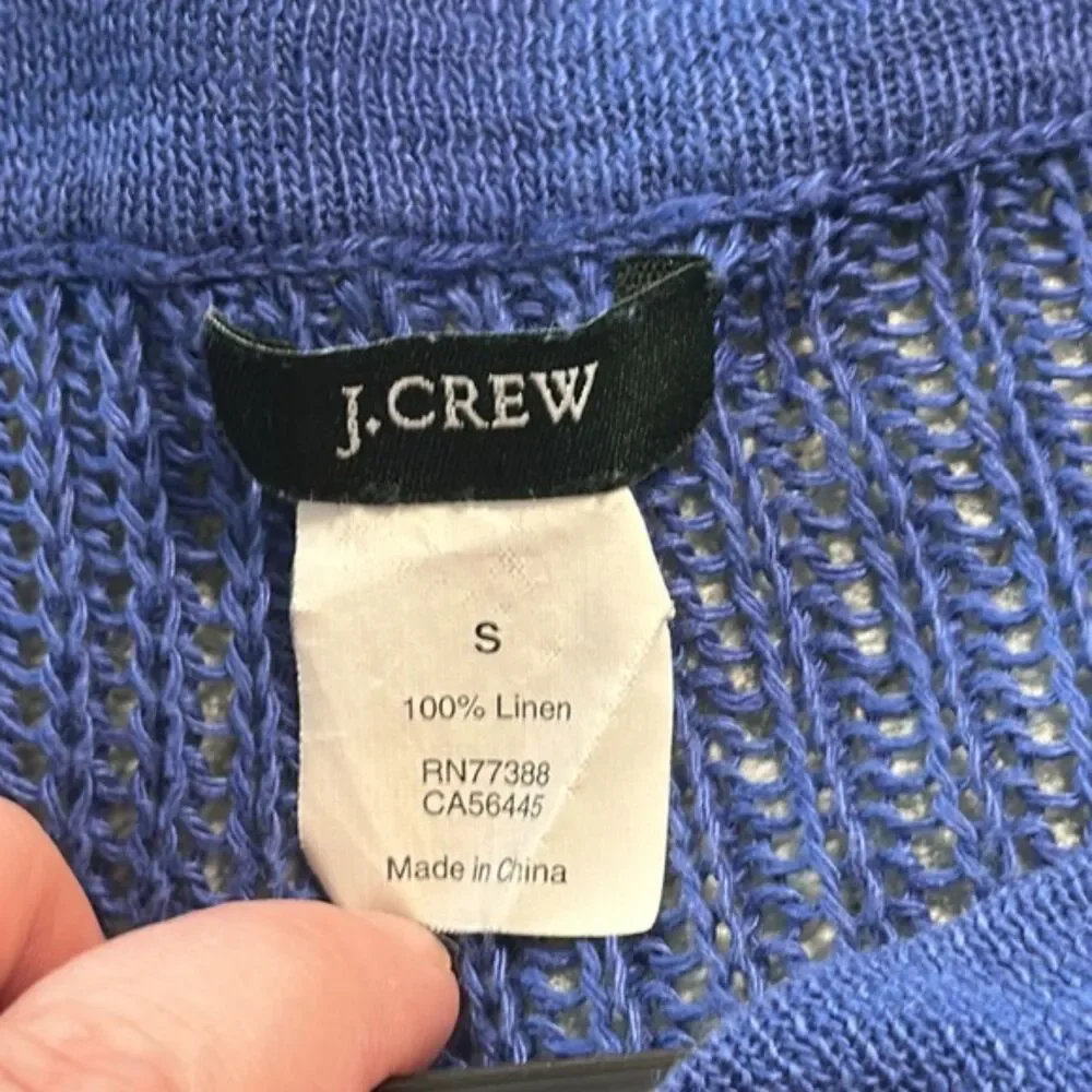 J. Crew Linen Open Knit Shirt Womens Small Short Sleeve Old Money Preppy Blue
